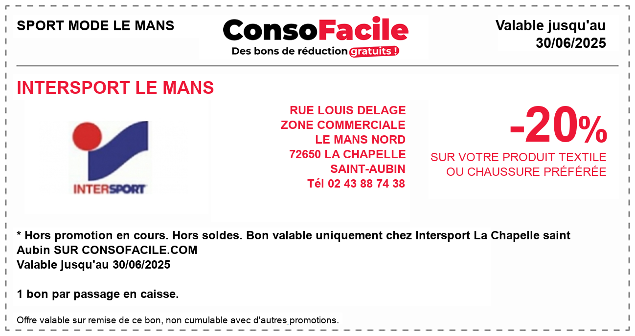 Bon de réduction INTERSPORT LE MANS sur SPORT MODE LE MANS - bons plans ...