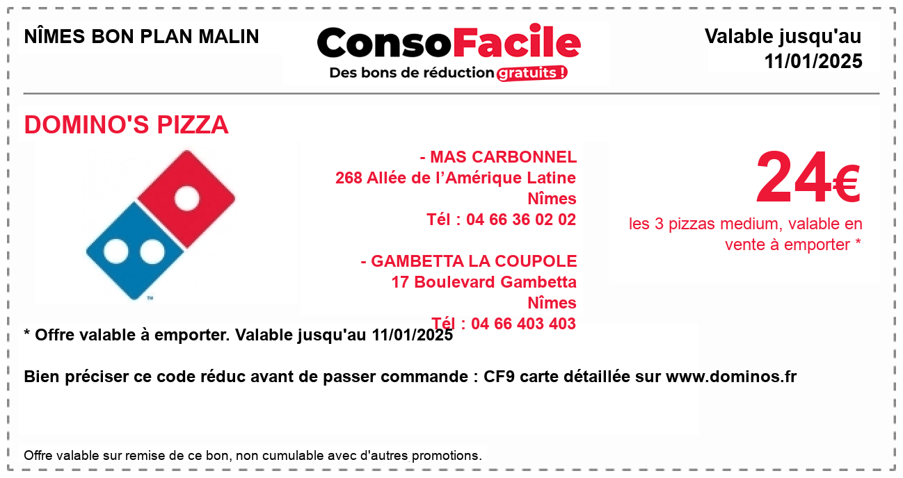 Coupons commande dominos