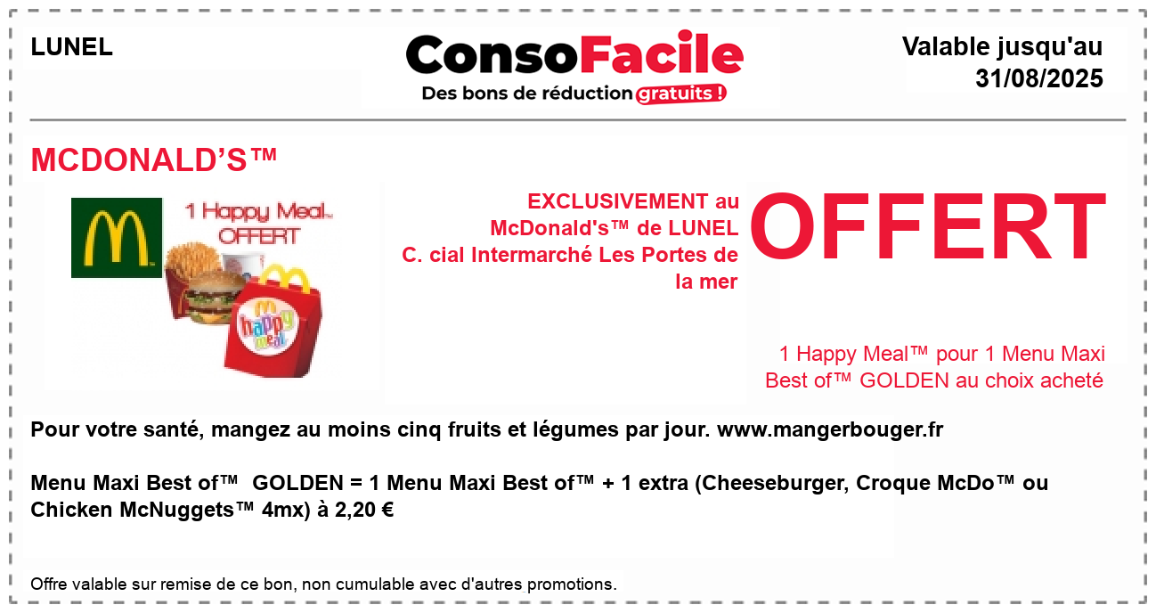 Bon de réduction McDONALD's™ sur LUNEL - bons plans ...
